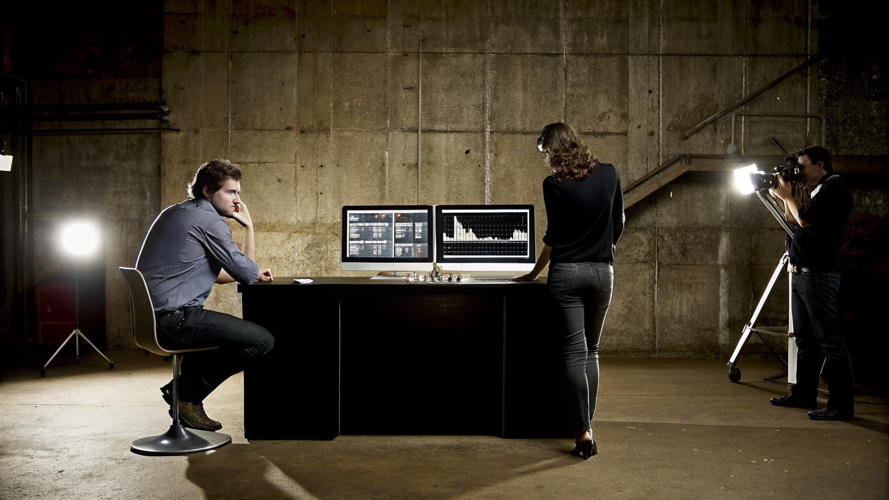 Digital marketing agency workspace with analytics dashboards